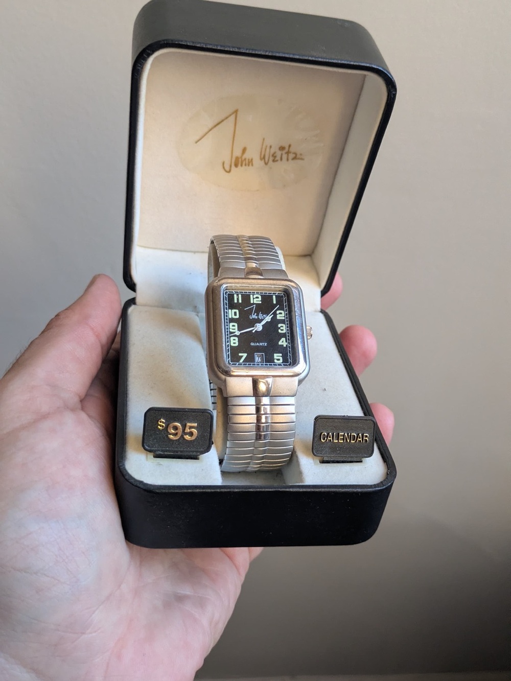 John Weitz Silver Tone Quartz Watch with Black Dial